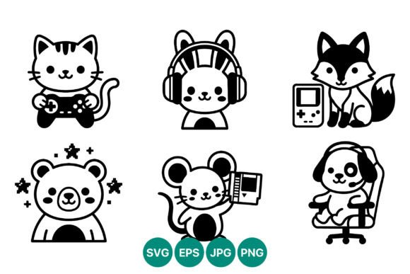 Cute Black White Animal Gaming Vector