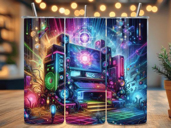 Cyberpunk Gaming Desktop Tumbler Wrap: A Digital Design for Creative Workflows
