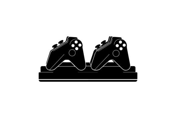 Dual Black Gaming Controllers Flat Desig