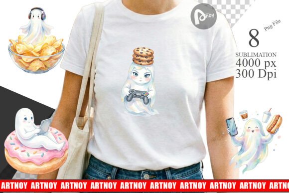 Enhance Your Sublimation Projects with Watercolor Gaming Ghost Sublimation PNG