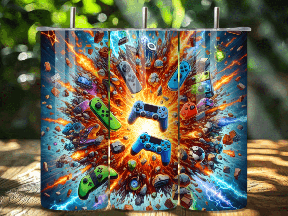 Exploding Gaming Controllers Tumbler PNG