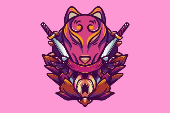 Fox Samurai Mask Gaming Esport Logo