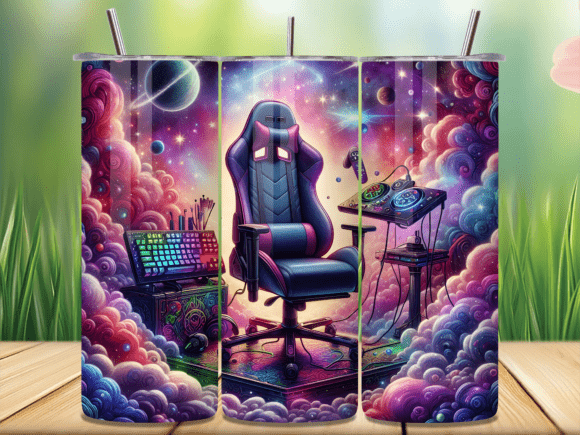 Galaxy Space Gaming Chair Tumbler Wrap: A Perfect Fit for 20-Oz Skinny Tumblers