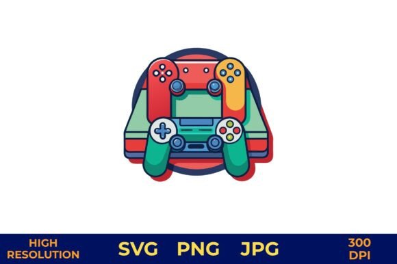 Gaming Console with Controllers Vector