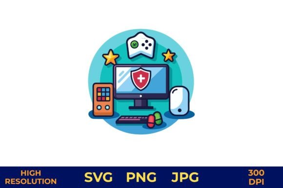 Gaming Devices and Cybersecurity Vector