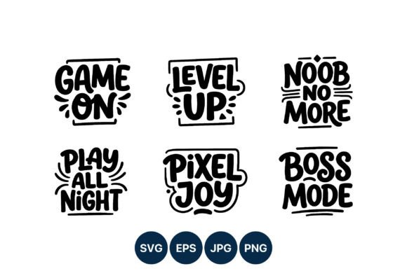 Gaming Phrases Black and White Vector for Creative Expression