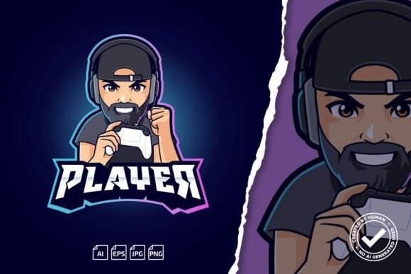 Hipster Beard Dad Gaming Esport Logo
