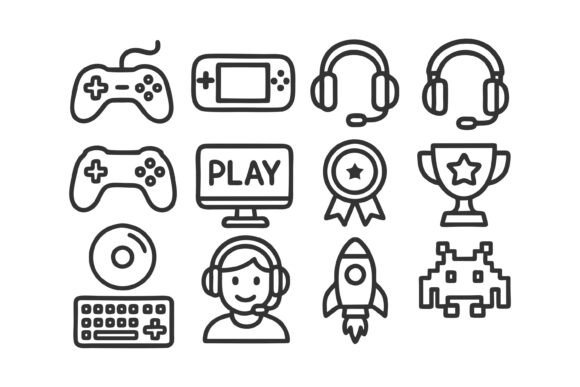 Icons Representing Gaming and Technology: A Versatile Digital Resource