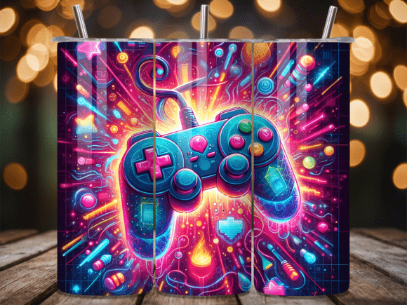Neon Gaming Controller Art Tumbler Wrap: A Trendy Twist for Your Drinkware