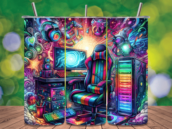 Neon Gaming Room Setup Tumbler Wrap