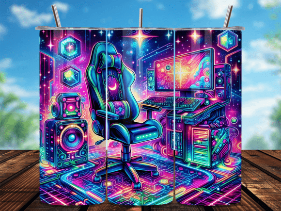 Neon Gaming Setup Computer Room Tumbler