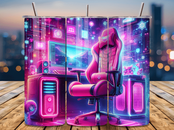 Neon Pink Gaming Chair Setup PC Tumbler