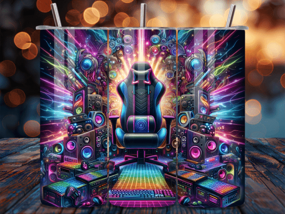 Neon Retro Gaming Setup Tumbler Wrap