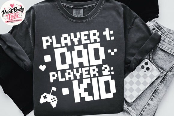 Player 1 Dad Player 2 Kid Gaming PNG: A Unique Design for Creative Projects