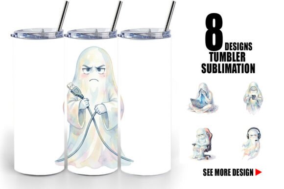 Quench Your Thirst for Creativity with Grumpy Gaming Ghost Tumbler Wrap PNG and Tumbler Sublimation Bundle