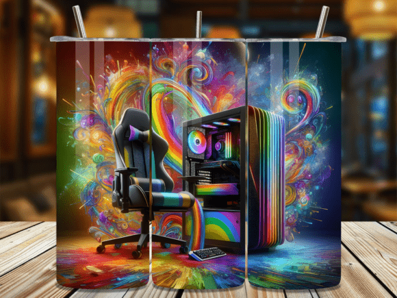 Rainbow Gaming Setup RGB PC Tumbler Wrap