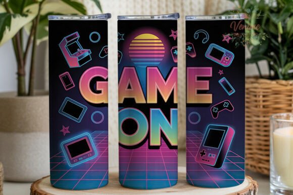 Retro Gaming Neon Glow 20oz Tumbler Wrap: A Nostalgic Design for Modern Creators