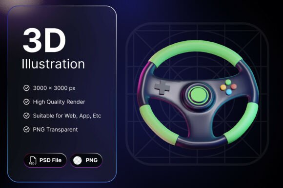 Steering Wheels Gaming 3D Icons