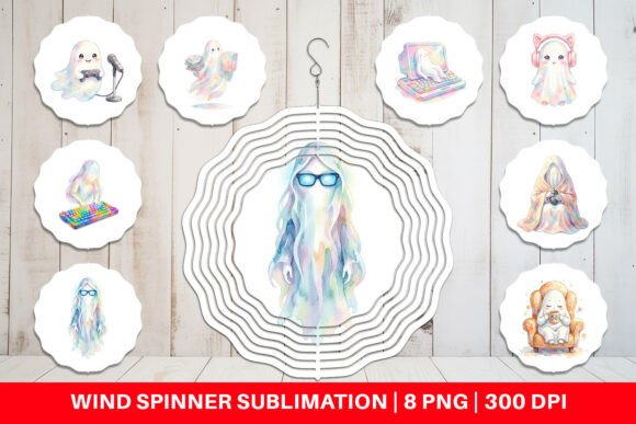 Watercolor Gaming Ghost Wind Spinner PNG