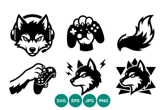 Wolf Gaming Controller Vector Icons